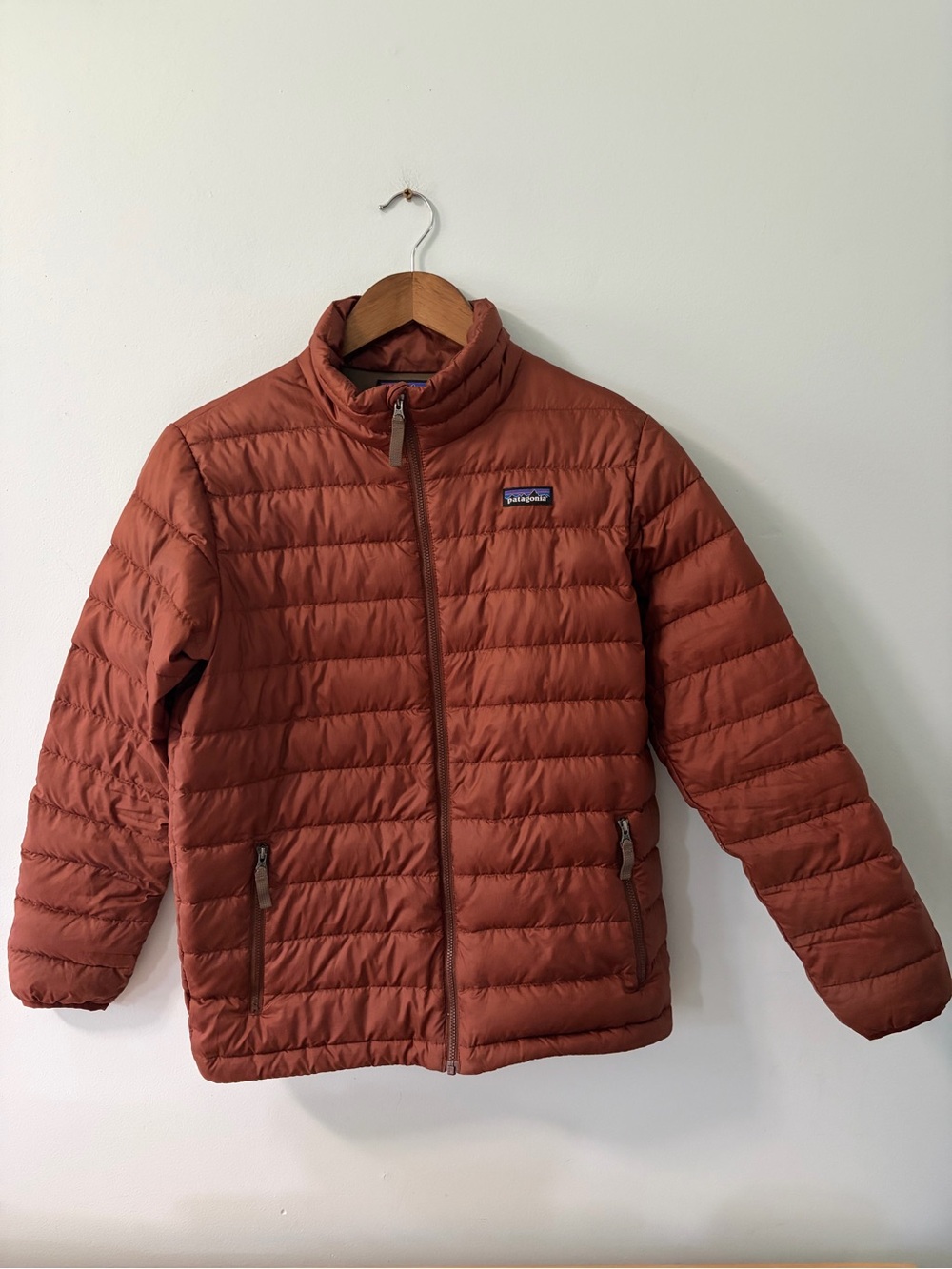Patagonia Down Filled Kids Puffer Deep Rust Clay Earth Tone Sweater Jacket